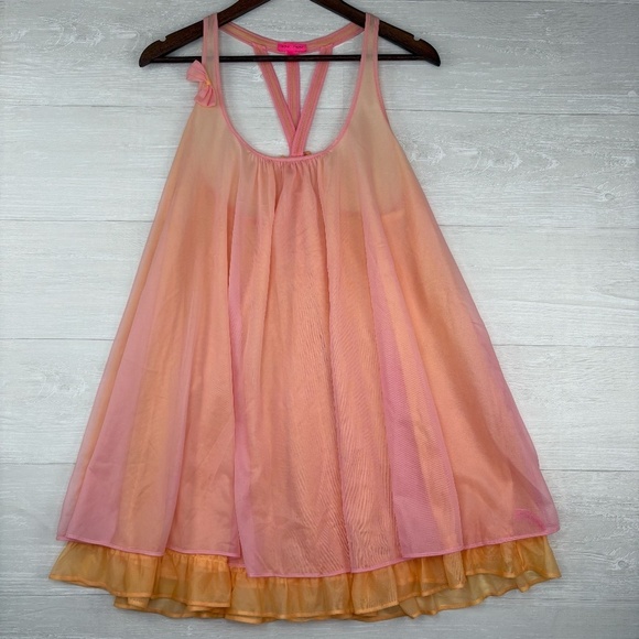 Betsey Johnson Double Layer Pink and Orange Chemise Size M - Picture 3 of 11
